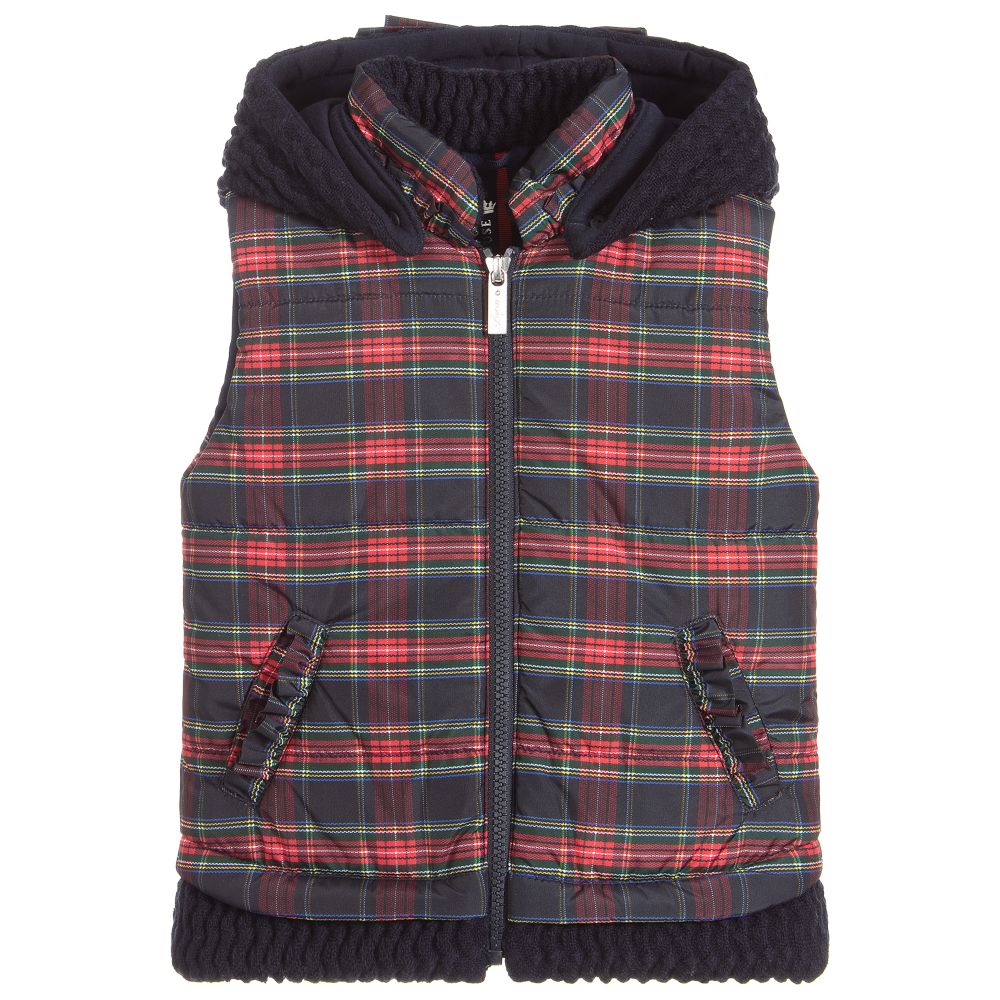 Lapin House-Red & Blue Hooded Tartan Gilet | Childrensalon Outlet
