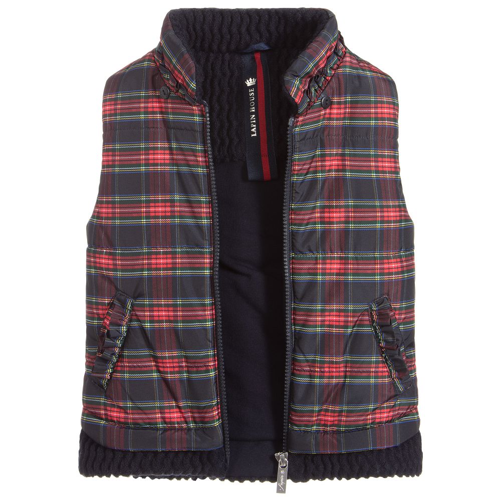 Lapin House-Red & Blue Hooded Tartan Gilet | Childrensalon Outlet