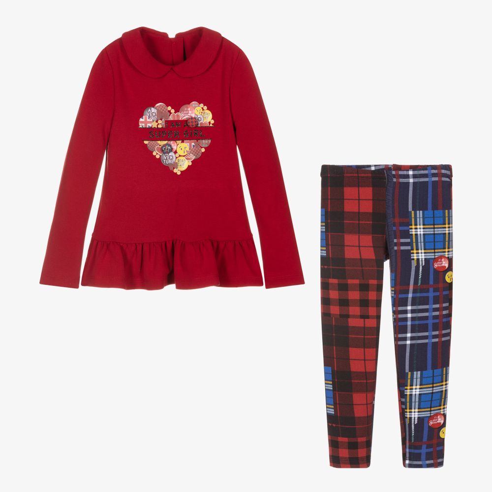 Lapin House-Красно-синий комплект с легинсами в клетку | Childrensalon Outlet