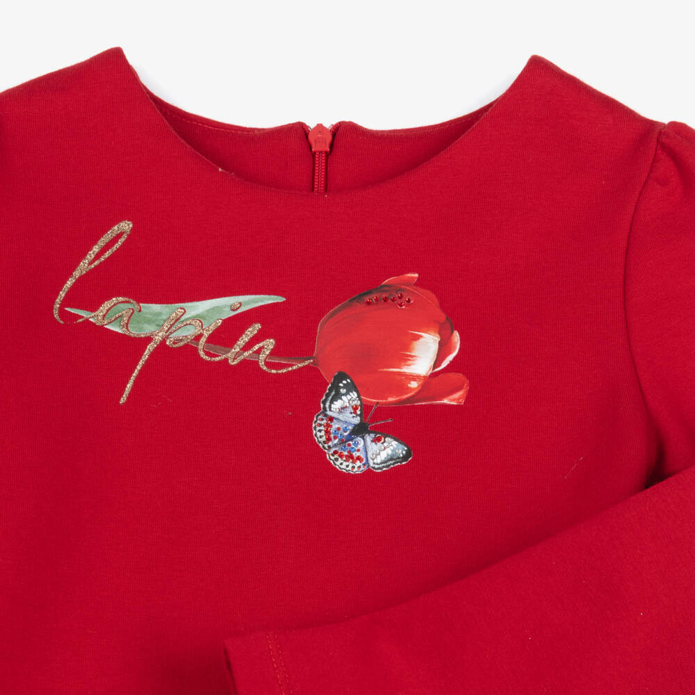 Lapin House-Red Flower Ls Dress | Childrensalon Outlet