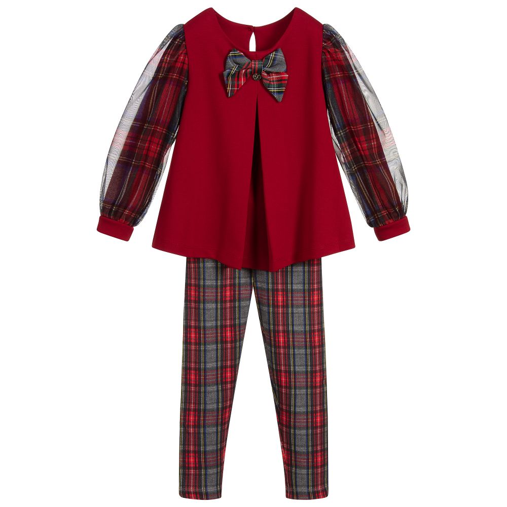Lapin House - Ensemble legging écossais rouge et gris | Childrensalon