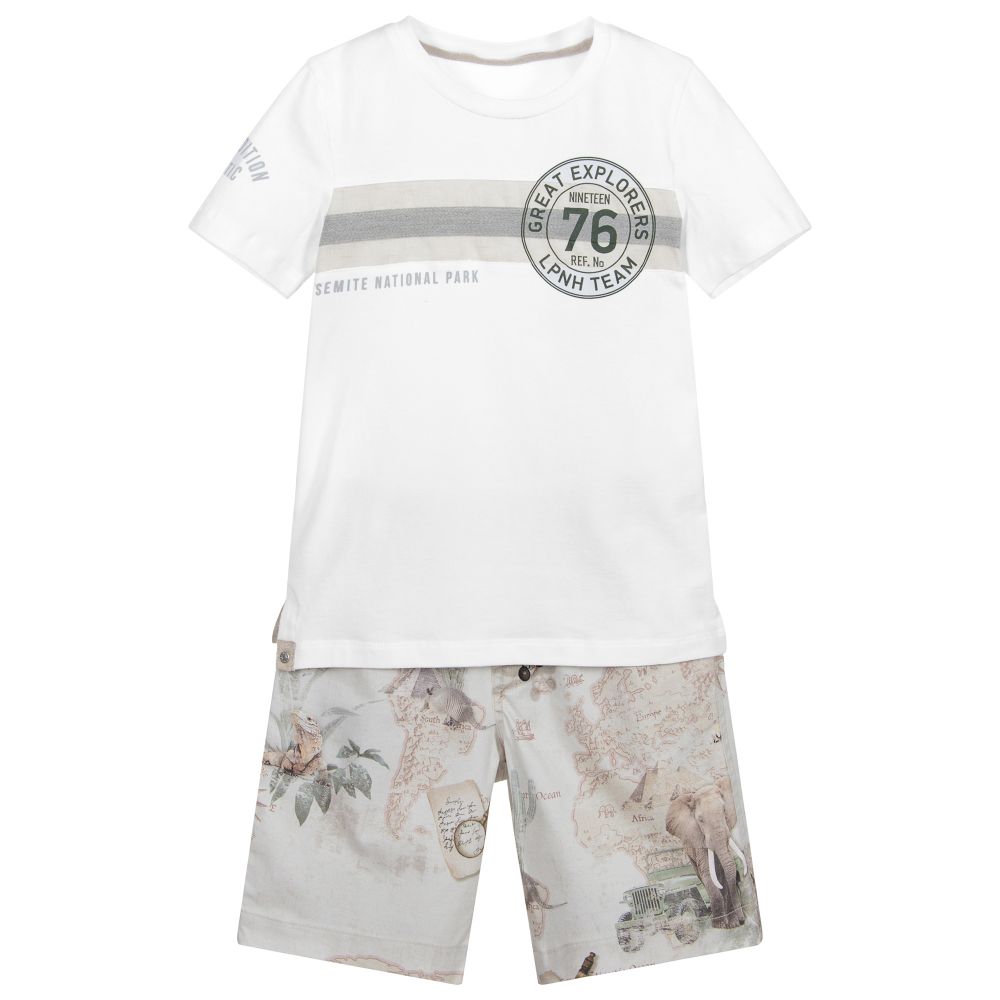 Lapin House-White & Beige Shorts Set | Childrensalon Outlet