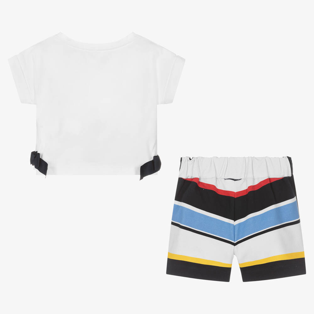 Lapin House-White & Blue Cotton Nautical Shorts Set | Childrensalon Outlet