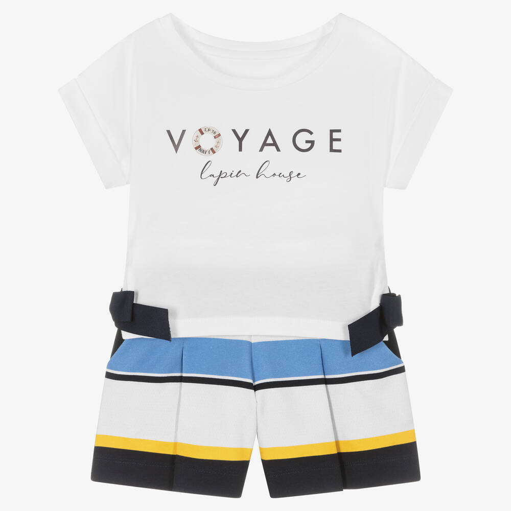 Lapin House - White & Blue Cotton Nautical Shorts Set | Childrensalon