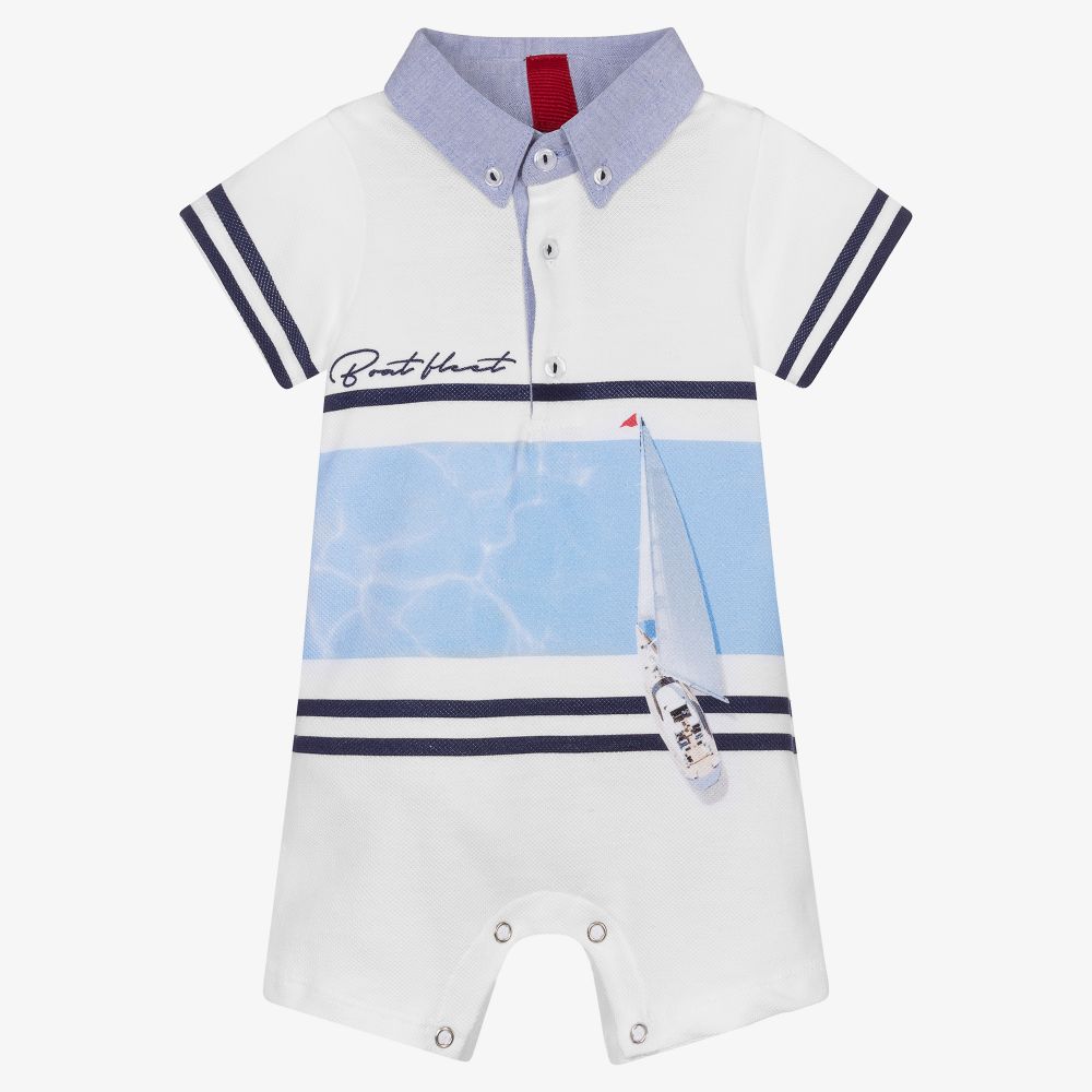 Lapin House-White & Blue Cotton Shortie | Childrensalon Outlet