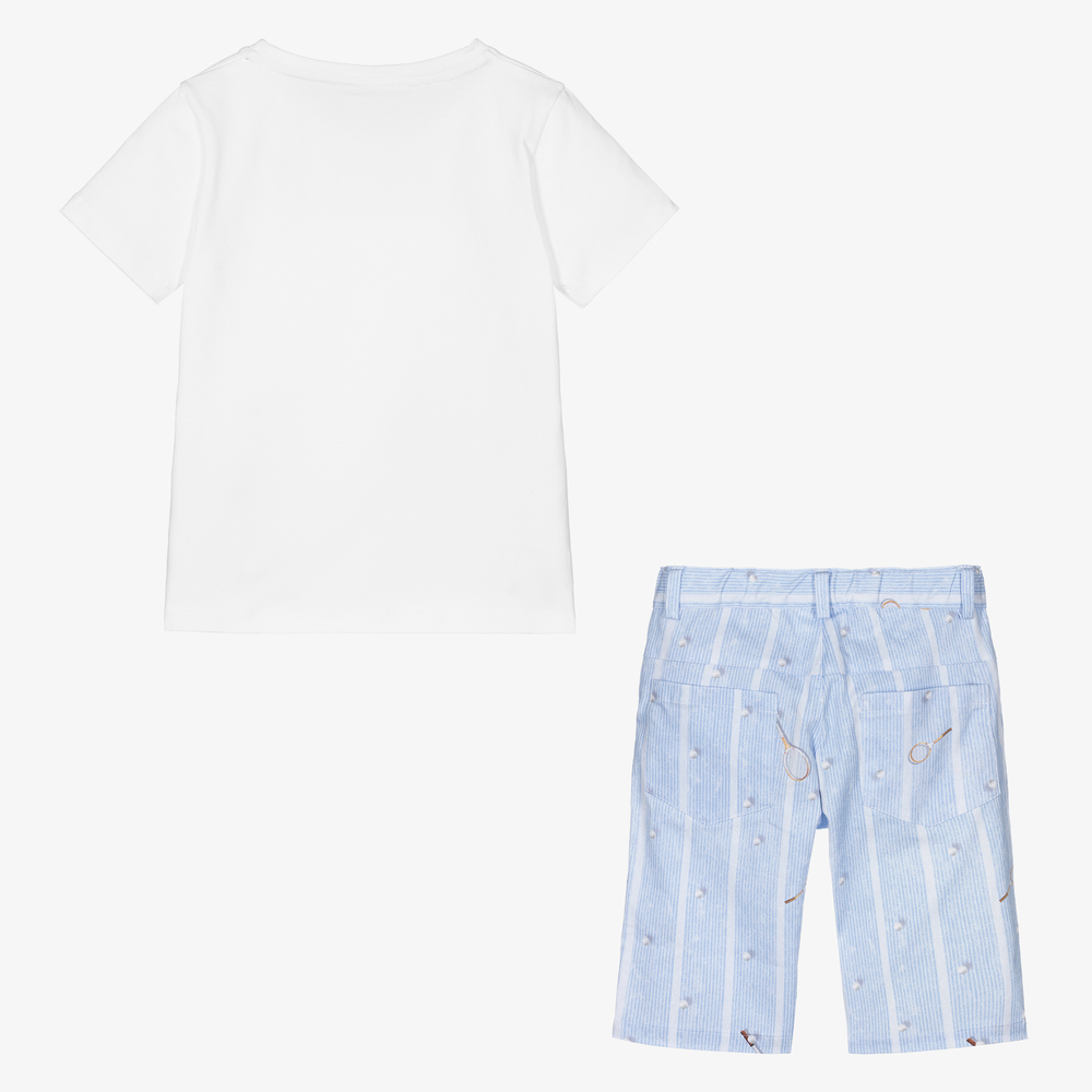 Lapin House-White & Blue Cotton Shorts Set | Childrensalon Outlet