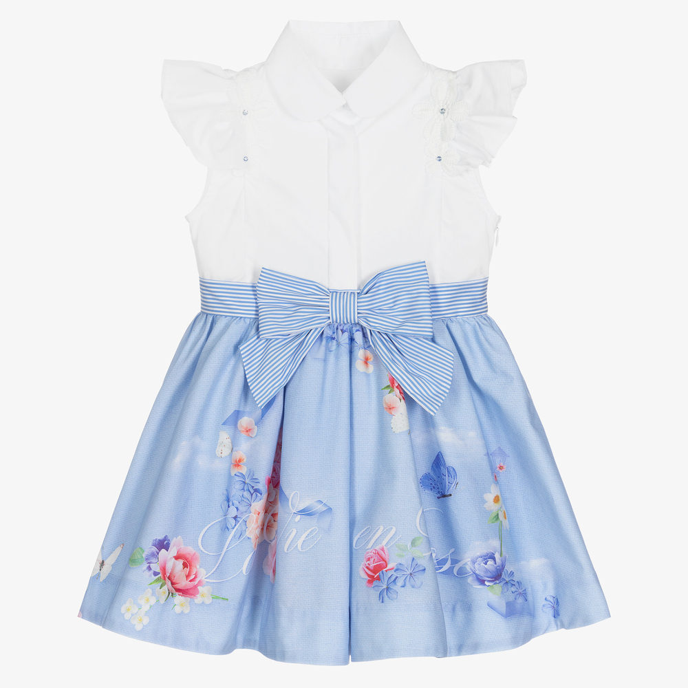 Lapin House - Kleid mit Blumen in Weiß und Blau | Childrensalon