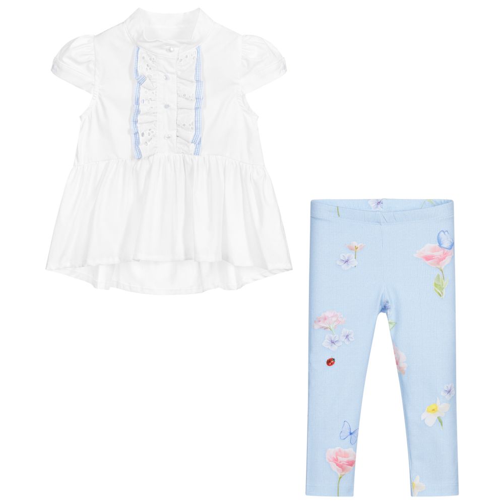Lapin House-Белый топ с голубыми легинсами | Childrensalon Outlet