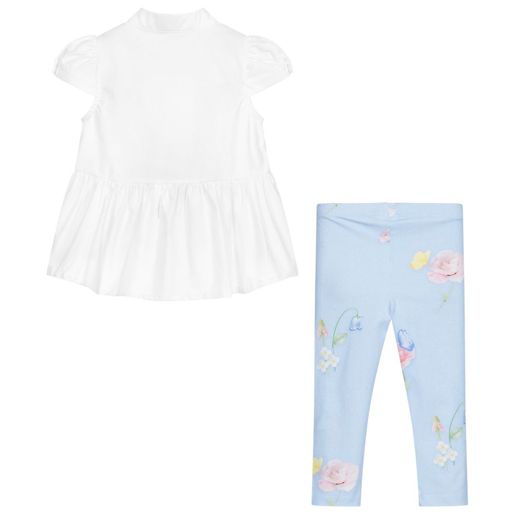 Lapin House-Белый топ с голубыми легинсами | Childrensalon Outlet