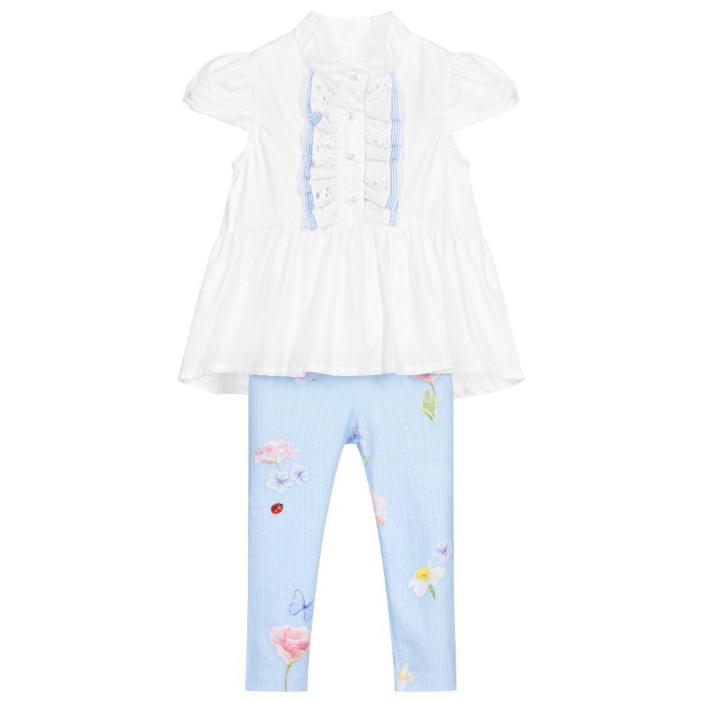 Lapin House-White & Blue Leggings Set | Childrensalon Outlet