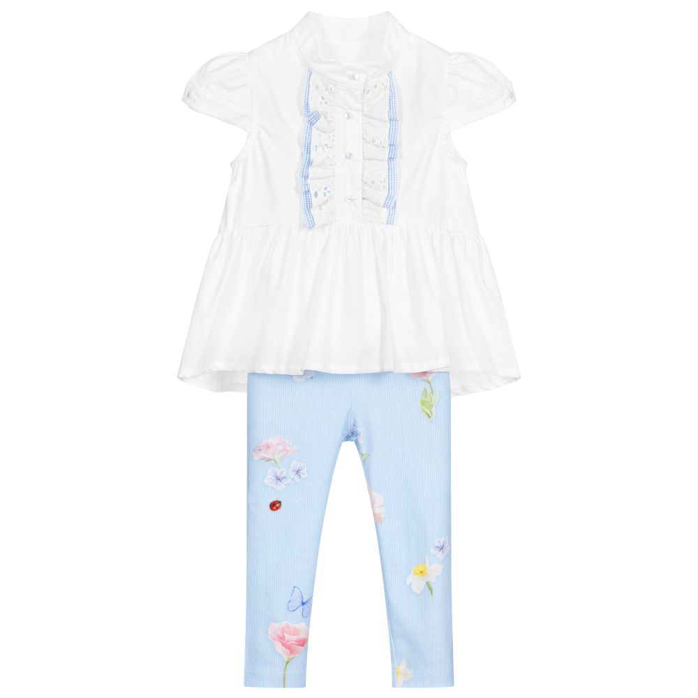 Lapin House - Set mit Leggings in Weiß und Blau | Childrensalon