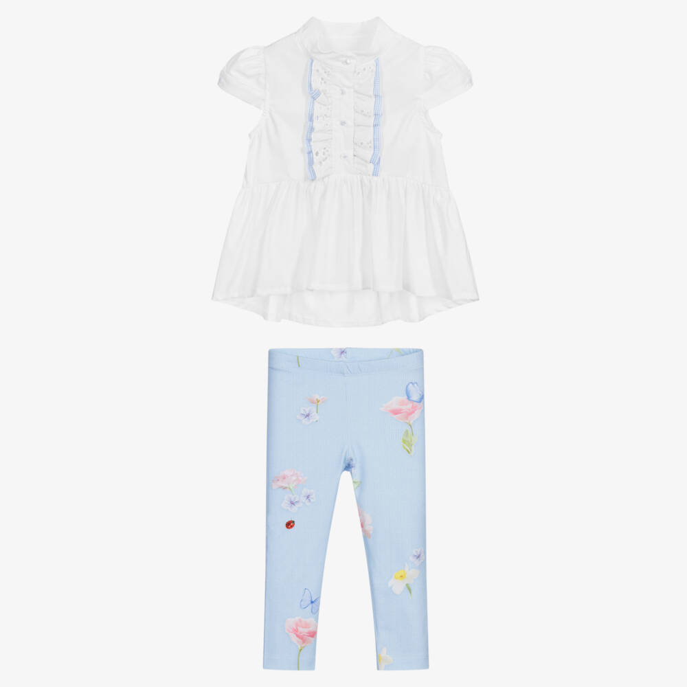 Lapin House-Белый топ с голубыми легинсами | Childrensalon Outlet