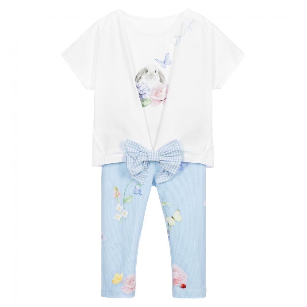 Lapin House-White & Blue Leggings Set | Childrensalon Outlet