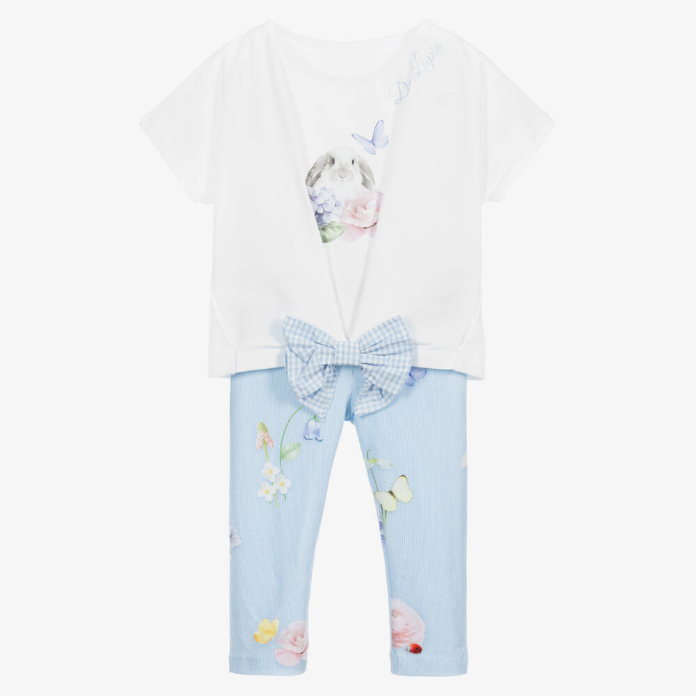 Lapin House-Комплект из белого топа с синими легинсами | Childrensalon Outlet