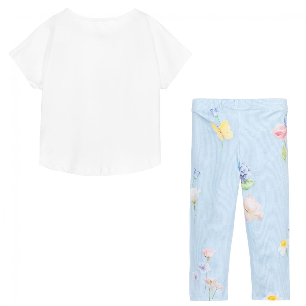 Lapin House-طقم ليغنغز وتوب قطن جيرسي لون أبيض وأزرق للبنات | Childrensalon Outlet