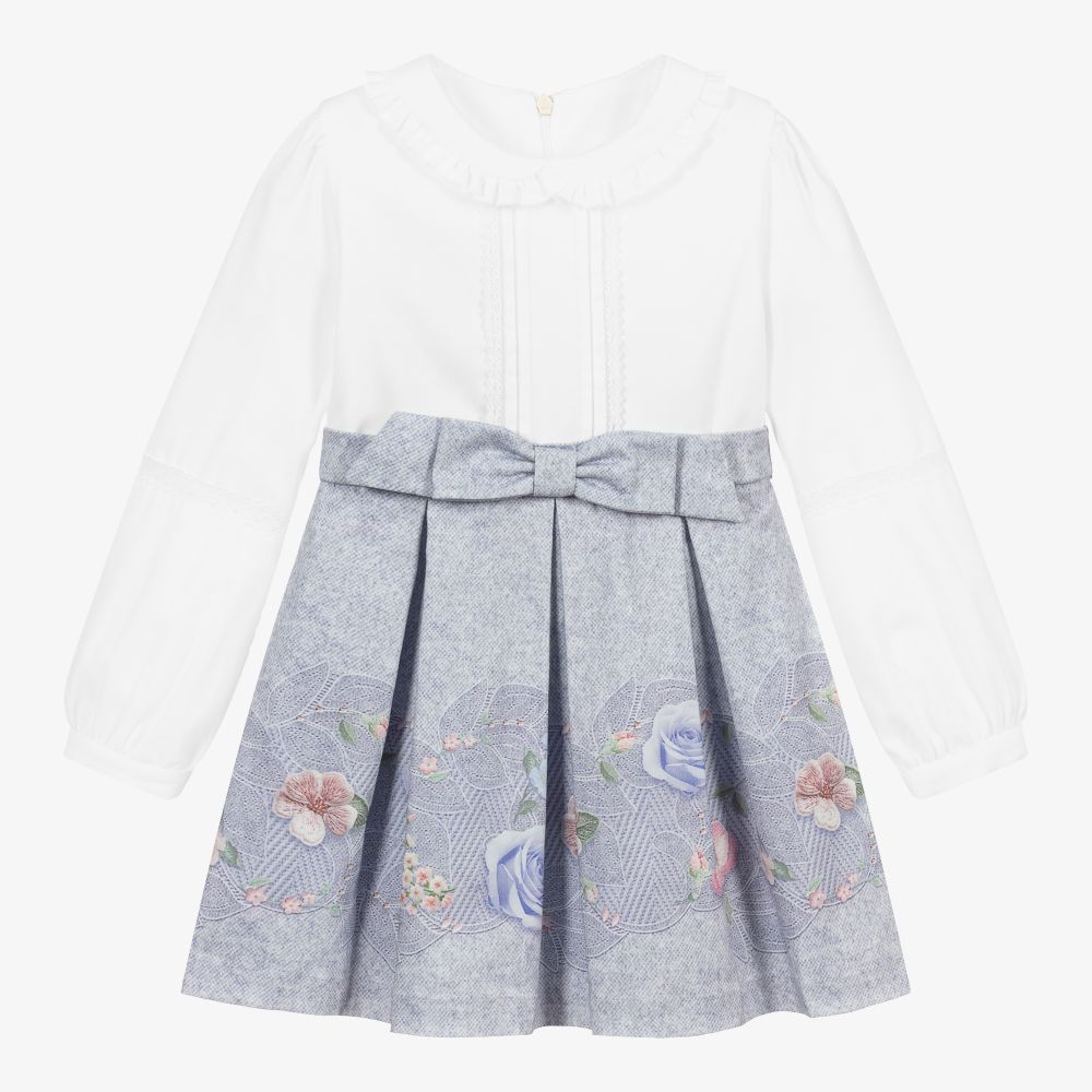 Lapin House - White & Blue Rose Print Dress | Childrensalon