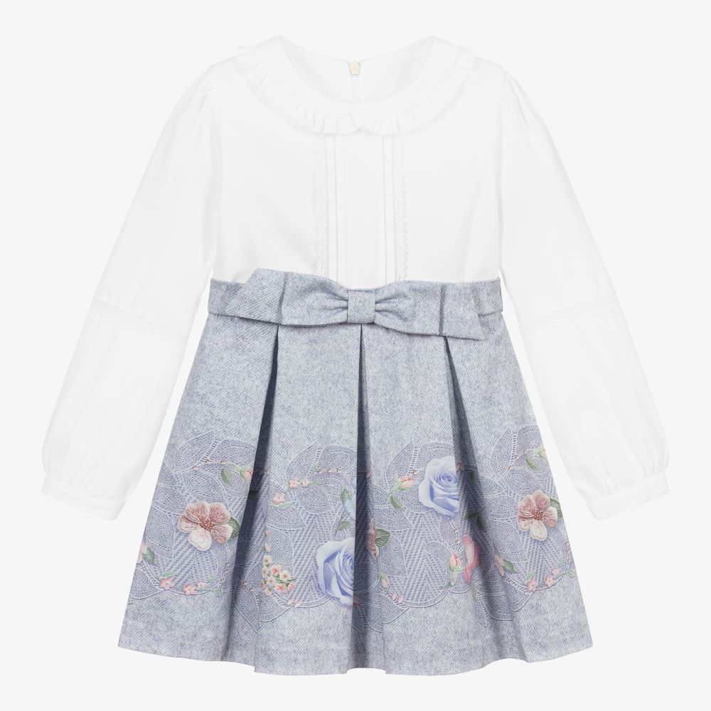 Lapin House - Robe bleue et blanche Roses | Childrensalon