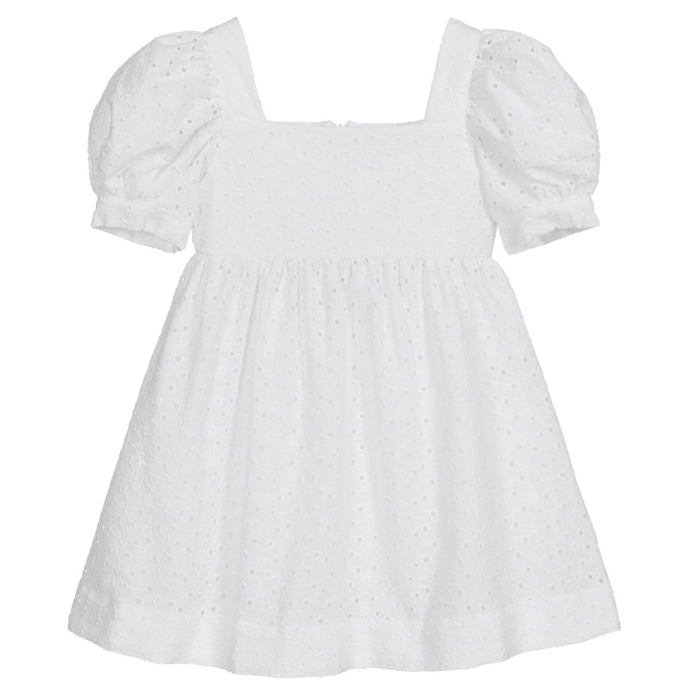 Lapin House-Белое платье с вышивкой ришелье | Childrensalon Outlet