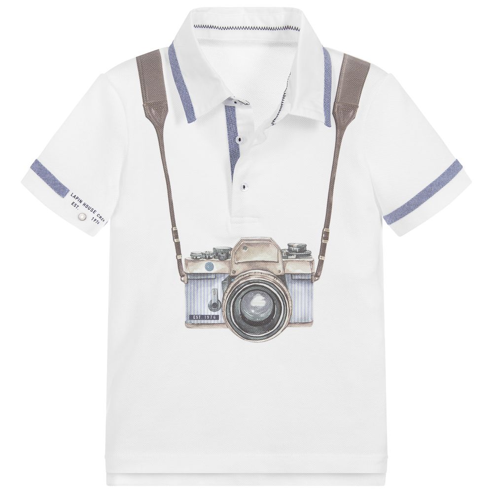 Lapin House-White Cotton Piqué Polo Shirt | Childrensalon Outlet