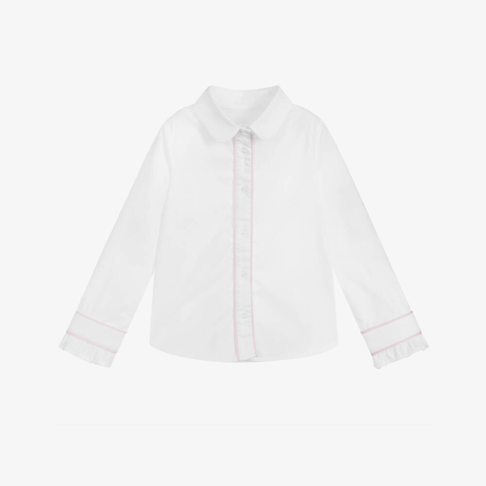 Lapin House-قميص قطن و مخمل لون أبيض و زهري للبنات | Childrensalon Outlet