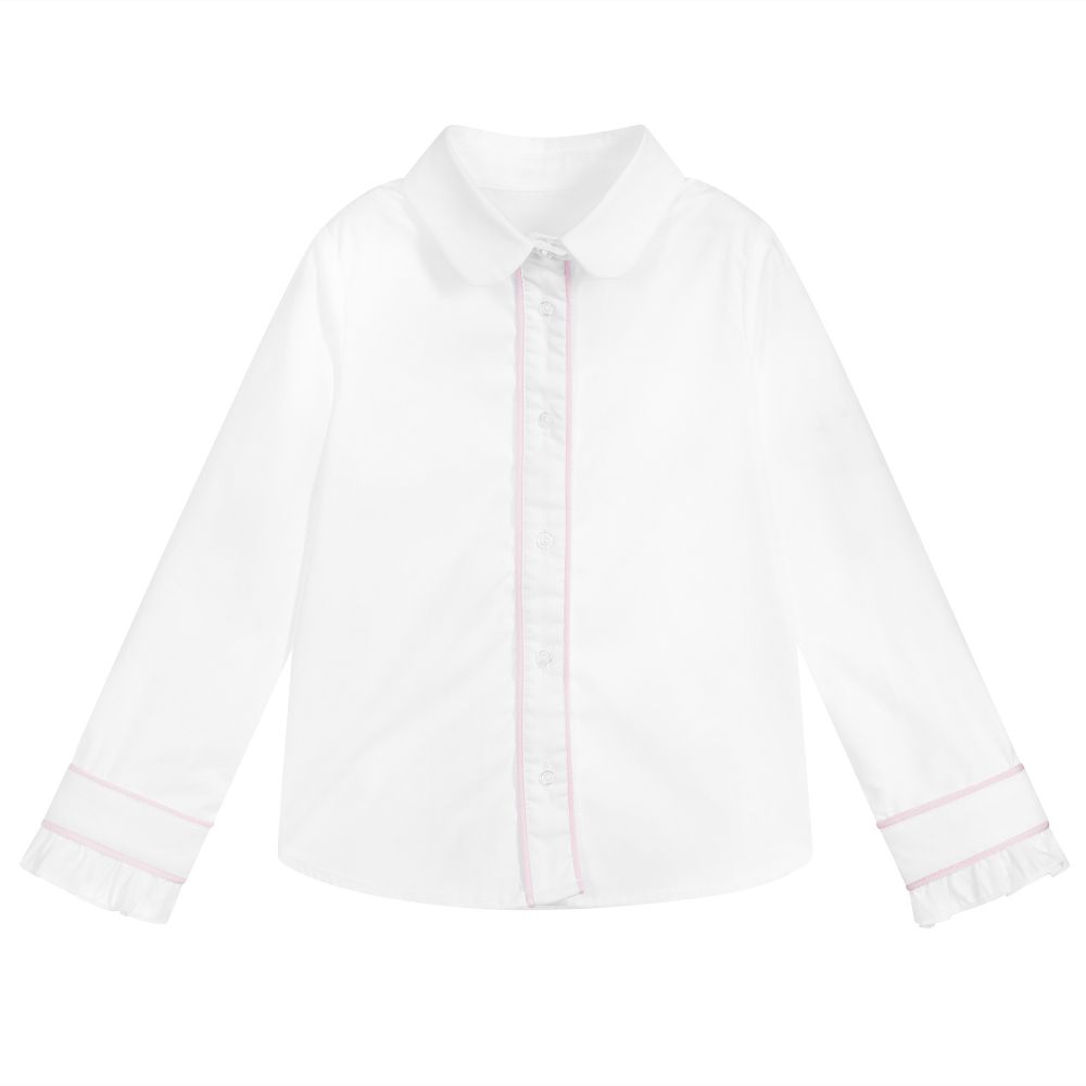Lapin House - White Cotton & Velvet Shirt | Childrensalon