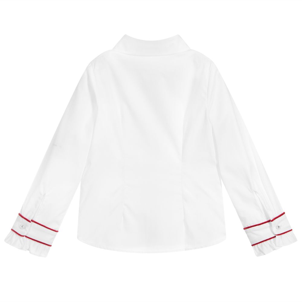 Lapin House-White Cotton & Velvet Shirt | Childrensalon Outlet
