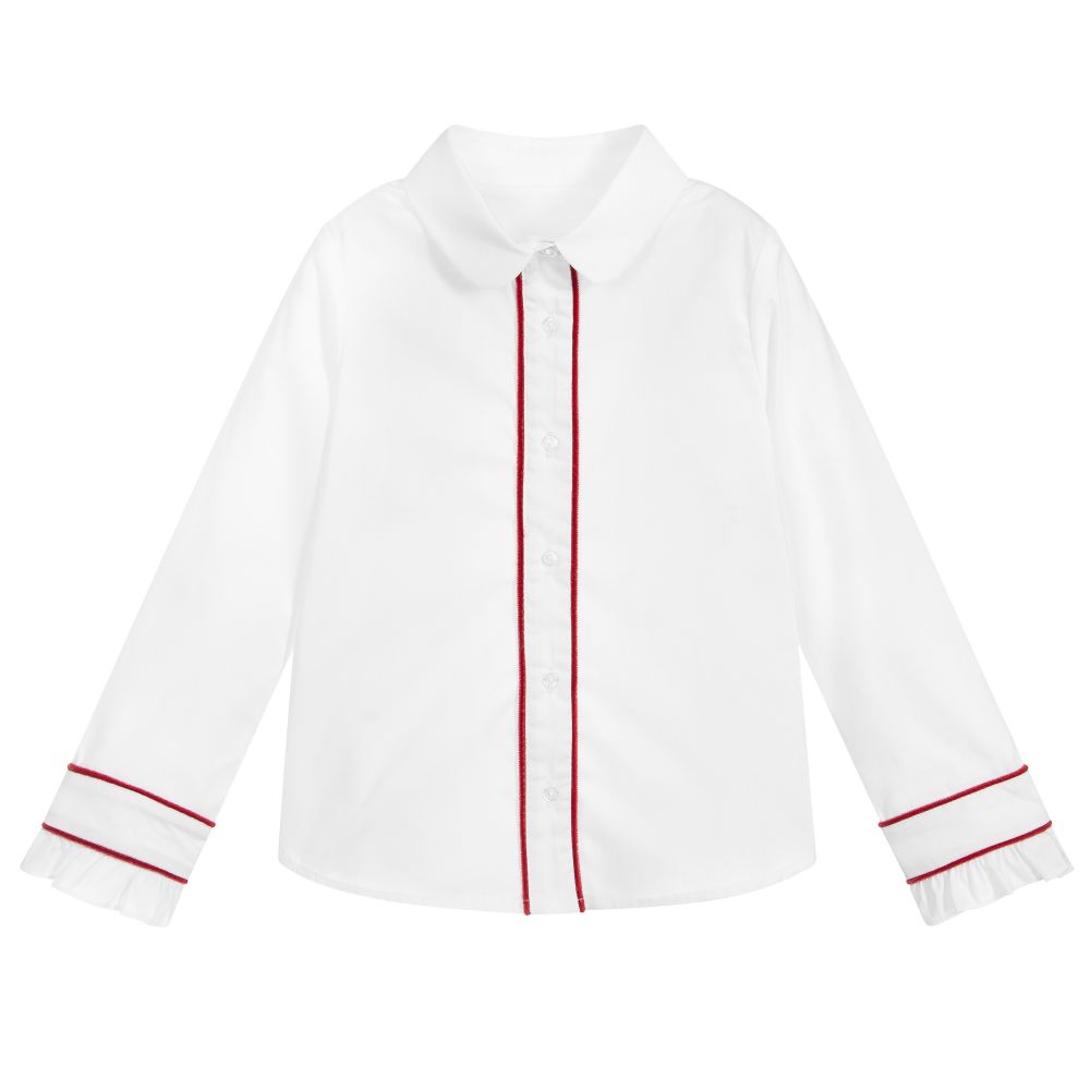 Lapin House - White Cotton & Velvet Shirt | Childrensalon