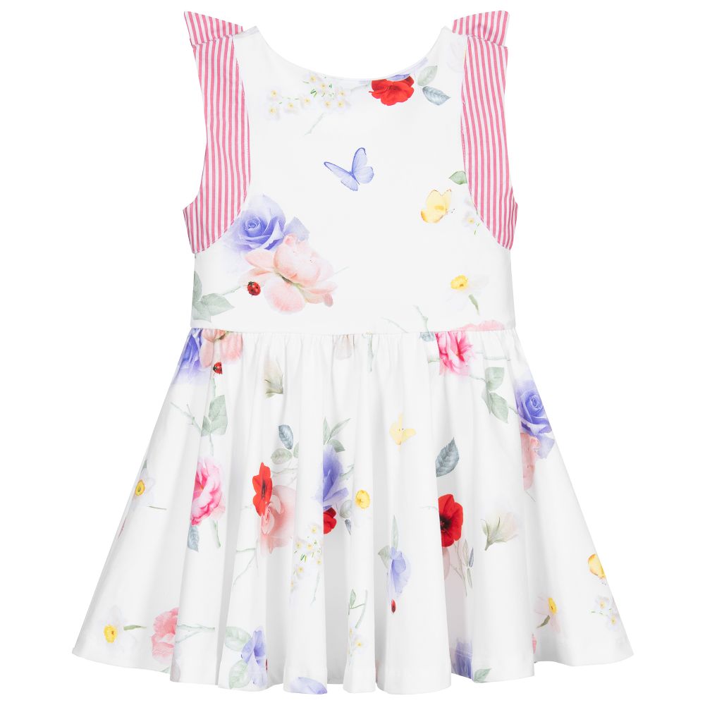 Lapin House-Белое хлопковое платье с цветочным рисунком | Childrensalon Outlet