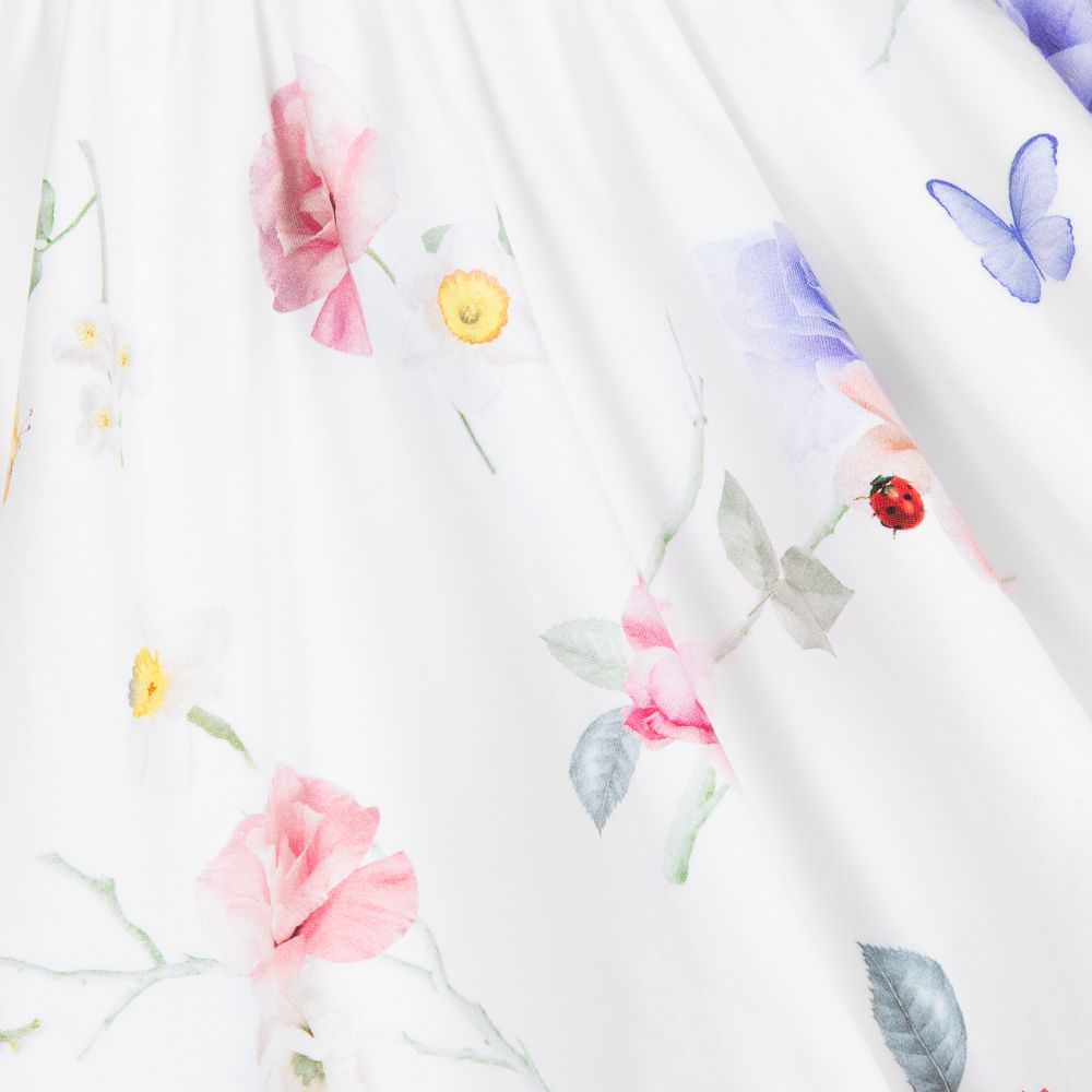 Lapin House-Белое хлопковое платье с цветочным рисунком | Childrensalon Outlet