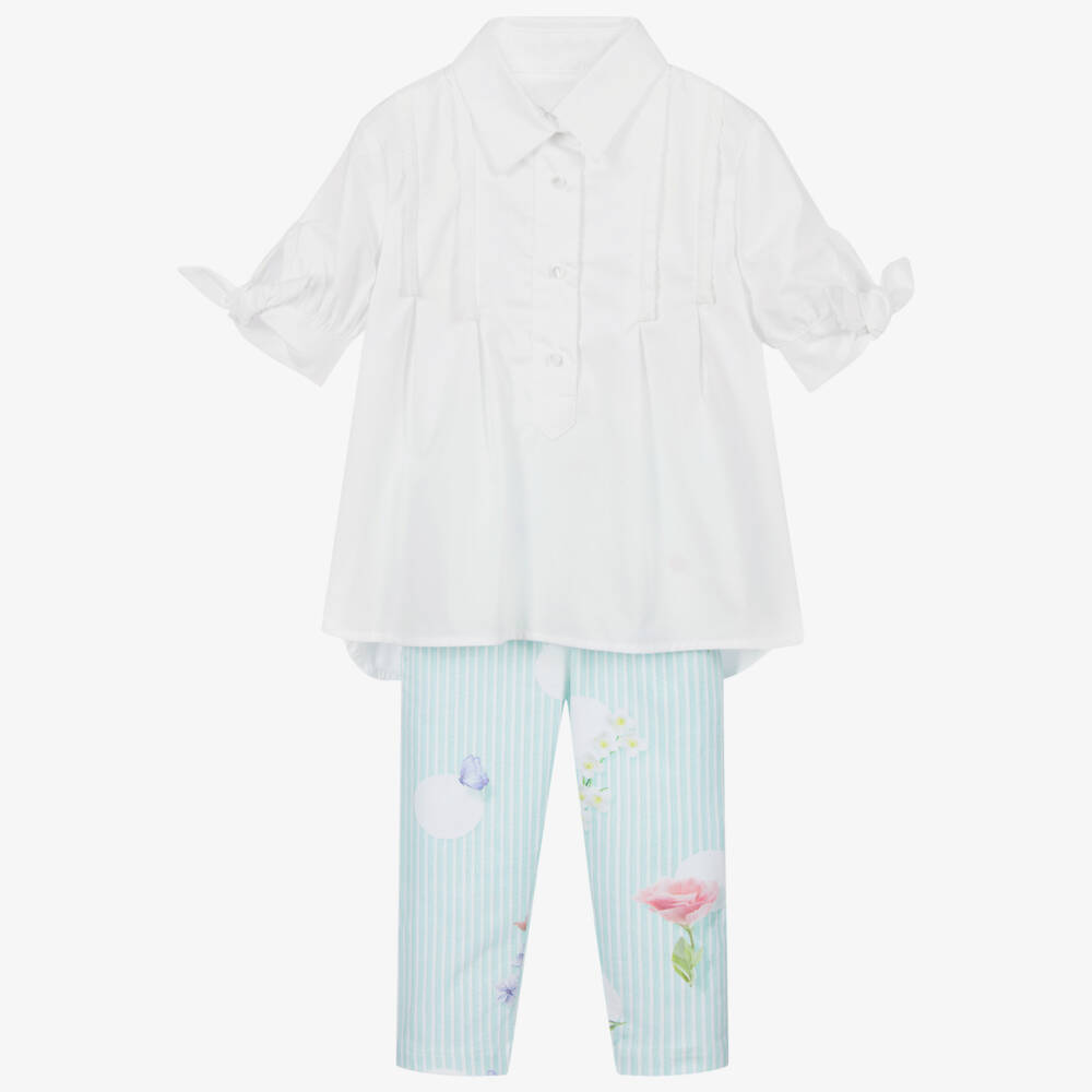 Lapin House-Комплект из белого топа и зеленых легинсов | Childrensalon Outlet