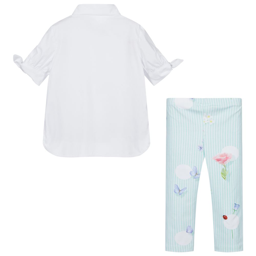 Lapin House-Комплект из белого топа и зеленых легинсов | Childrensalon Outlet
