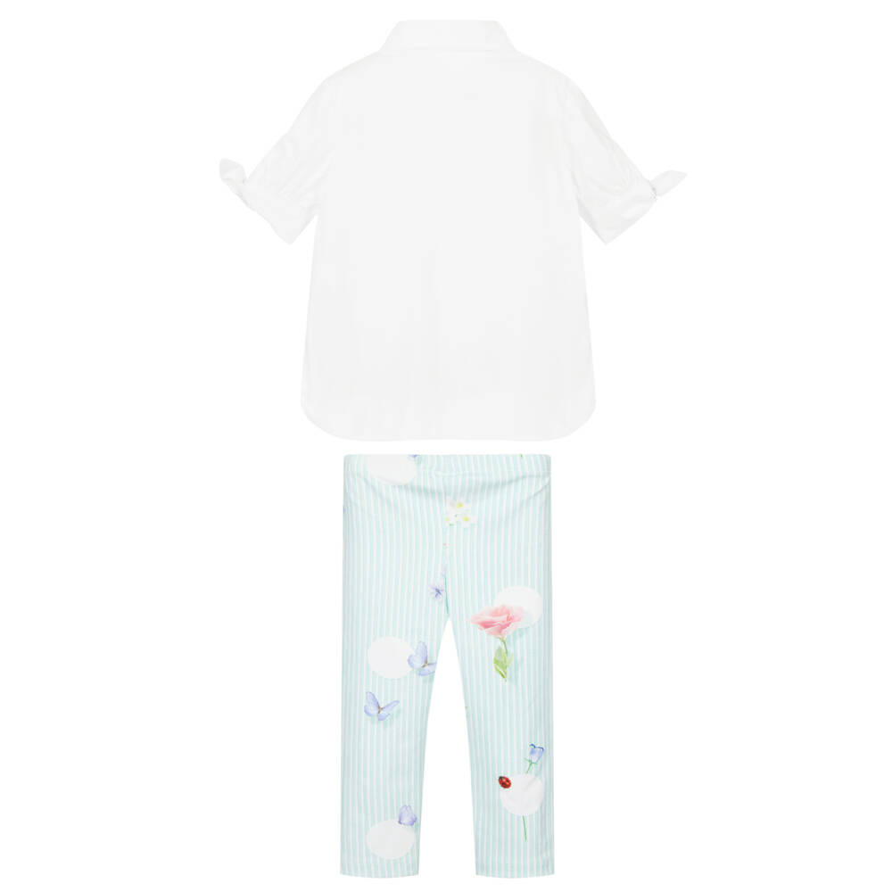 Lapin House-Комплект из белого топа и зеленых легинсов | Childrensalon Outlet