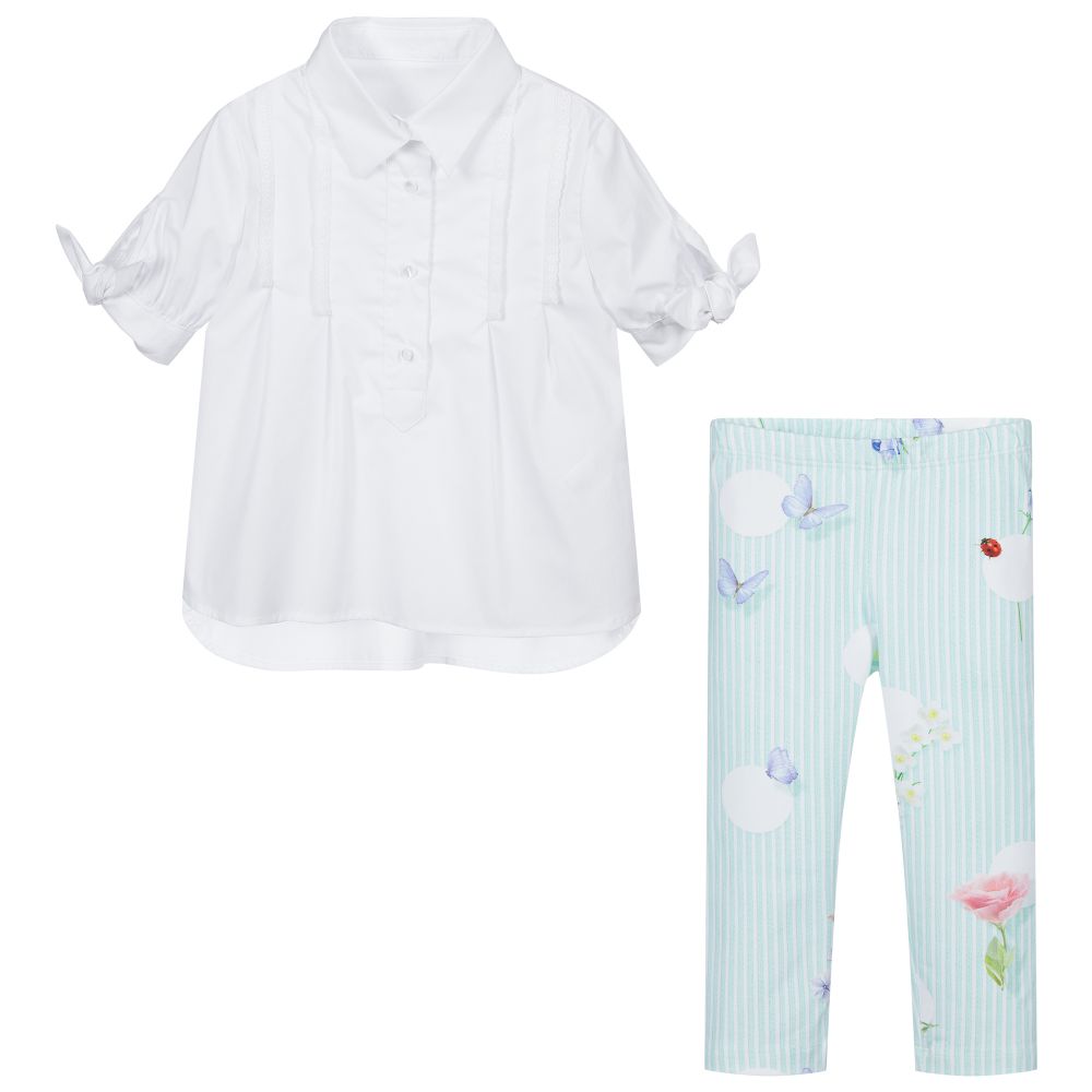Lapin House-Комплект из белого топа и зеленых легинсов | Childrensalon Outlet