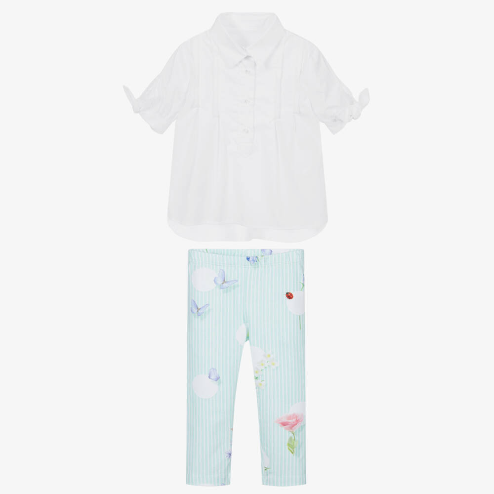 Lapin House-Комплект из белого топа и зеленых легинсов | Childrensalon Outlet