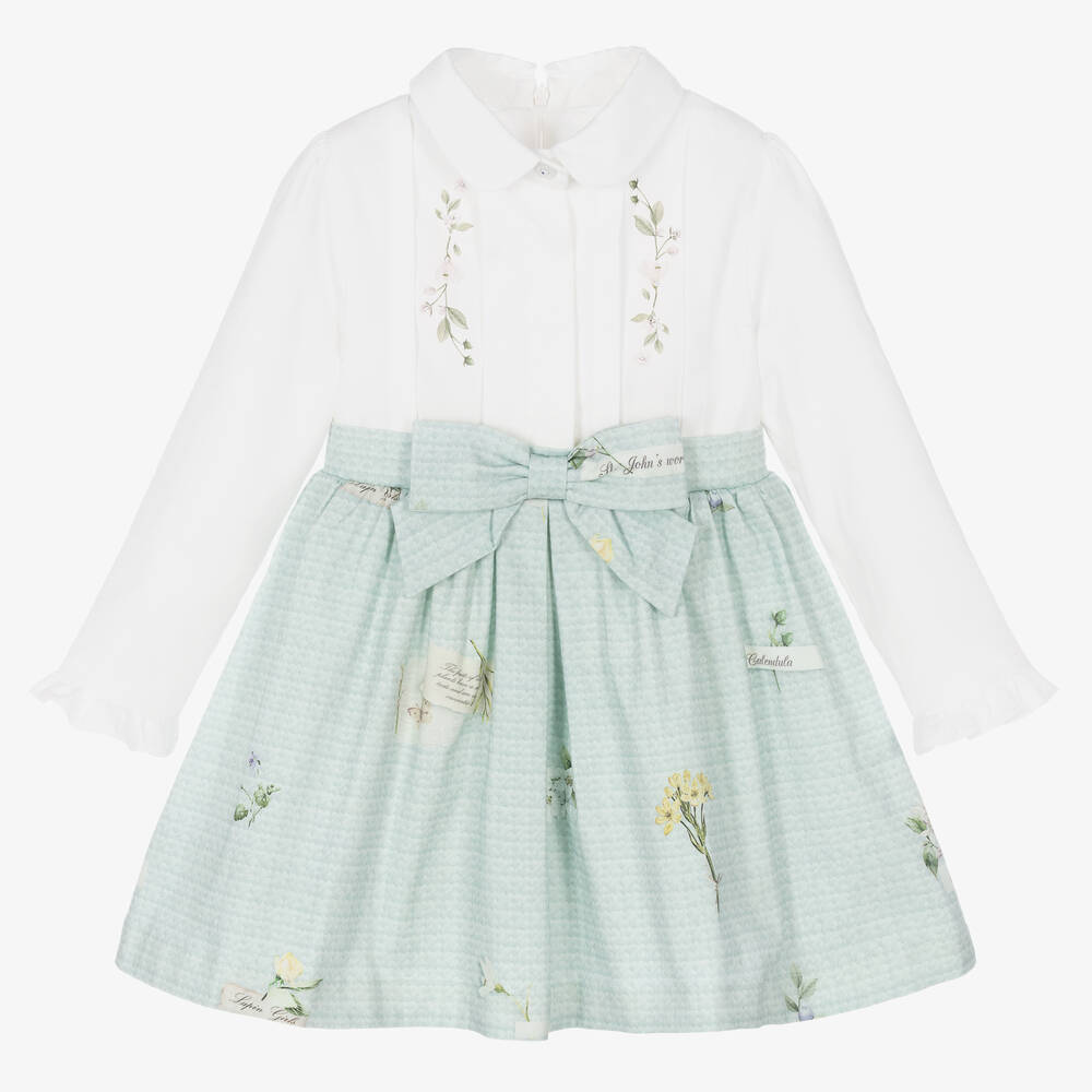 Lapin House - Robe blanche et vert menthe | Childrensalon