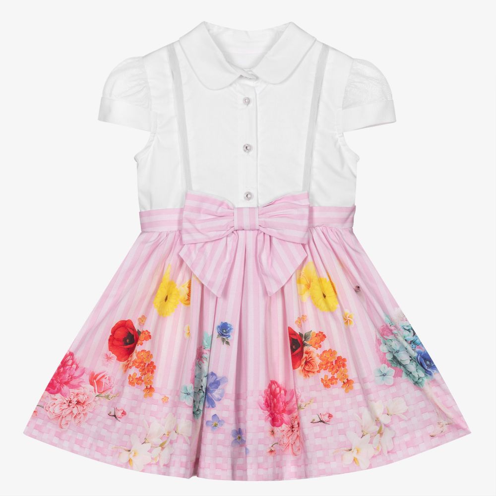 Lapin House - Бело-розовое хлопковое платье | Childrensalon