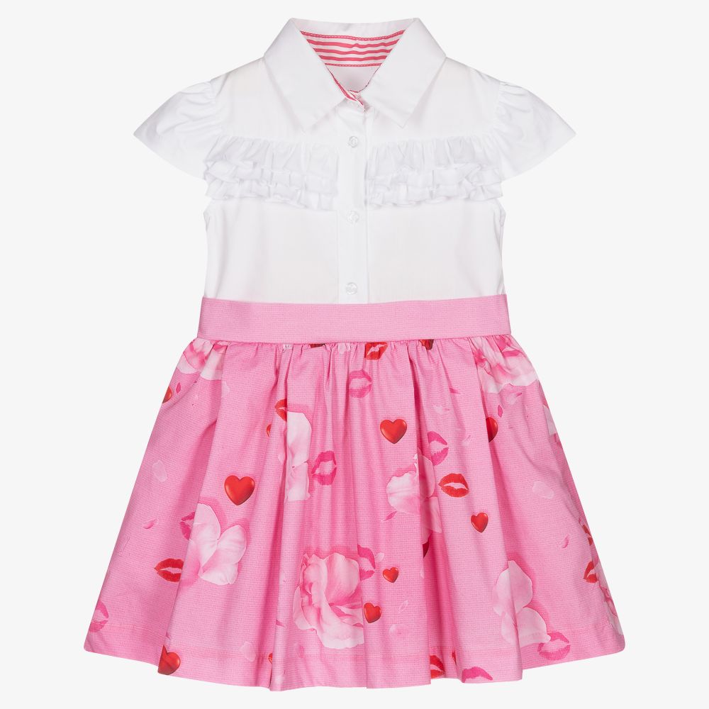 Lapin House - White & Pink Cotton Dress | Childrensalon