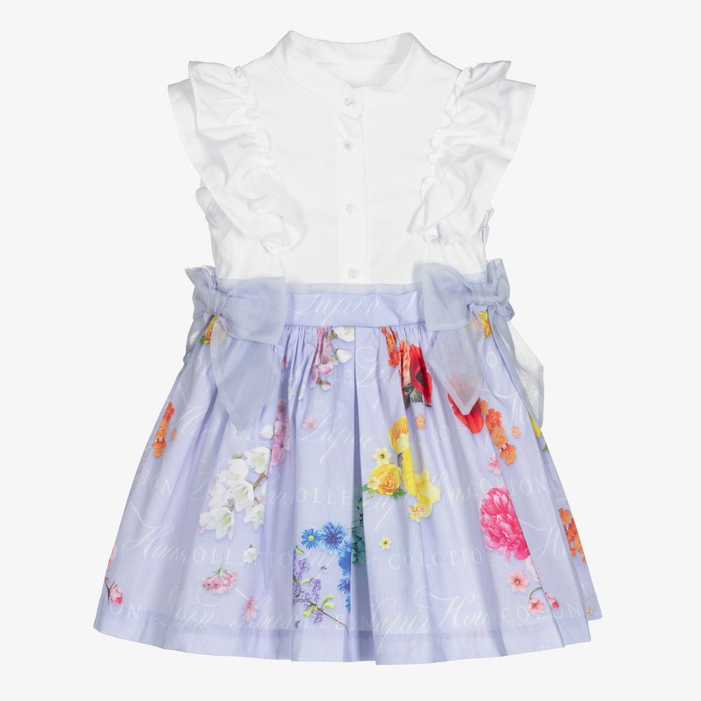 Lapin House - Blumenkleid in Weiß und Violett | Childrensalon