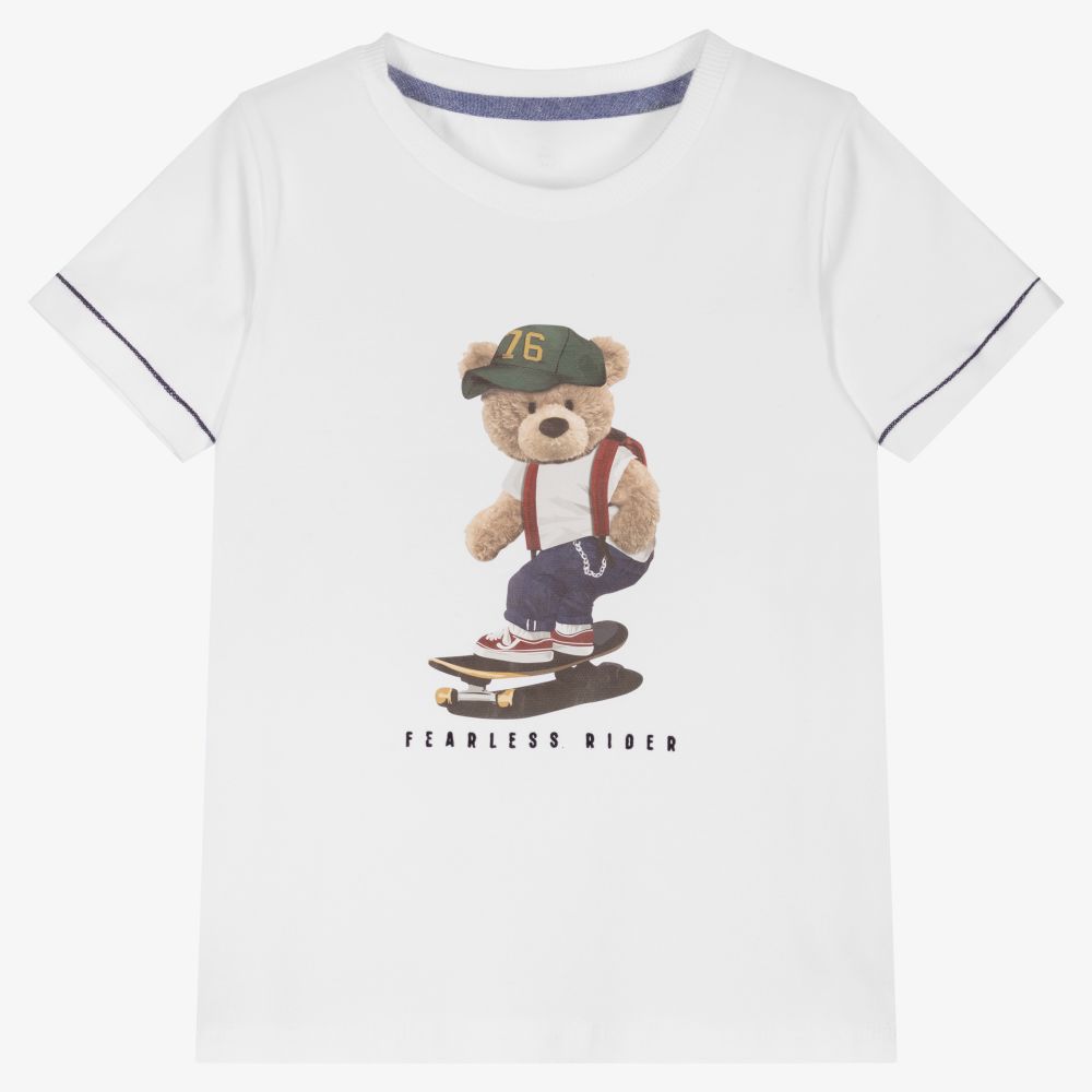Lapin House - Белая футболка с медвежонком-скейтбордистом | Childrensalon