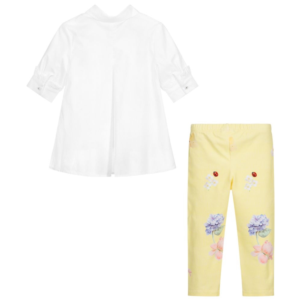 Lapin House-طقم ليغنغز وبلوز قطن لون أبيض وأصفر | Childrensalon Outlet