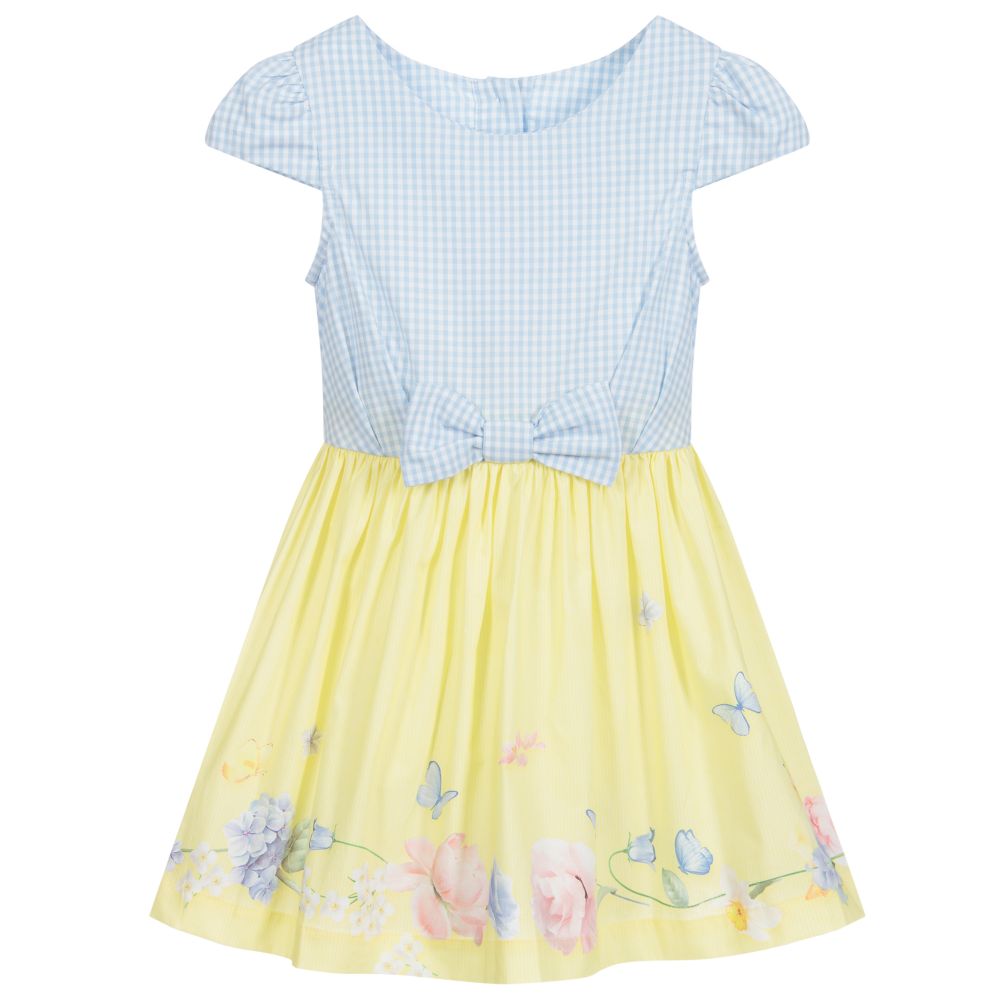 Lapin House - Платье из хлопка желтого и голубого цвета | Childrensalon
