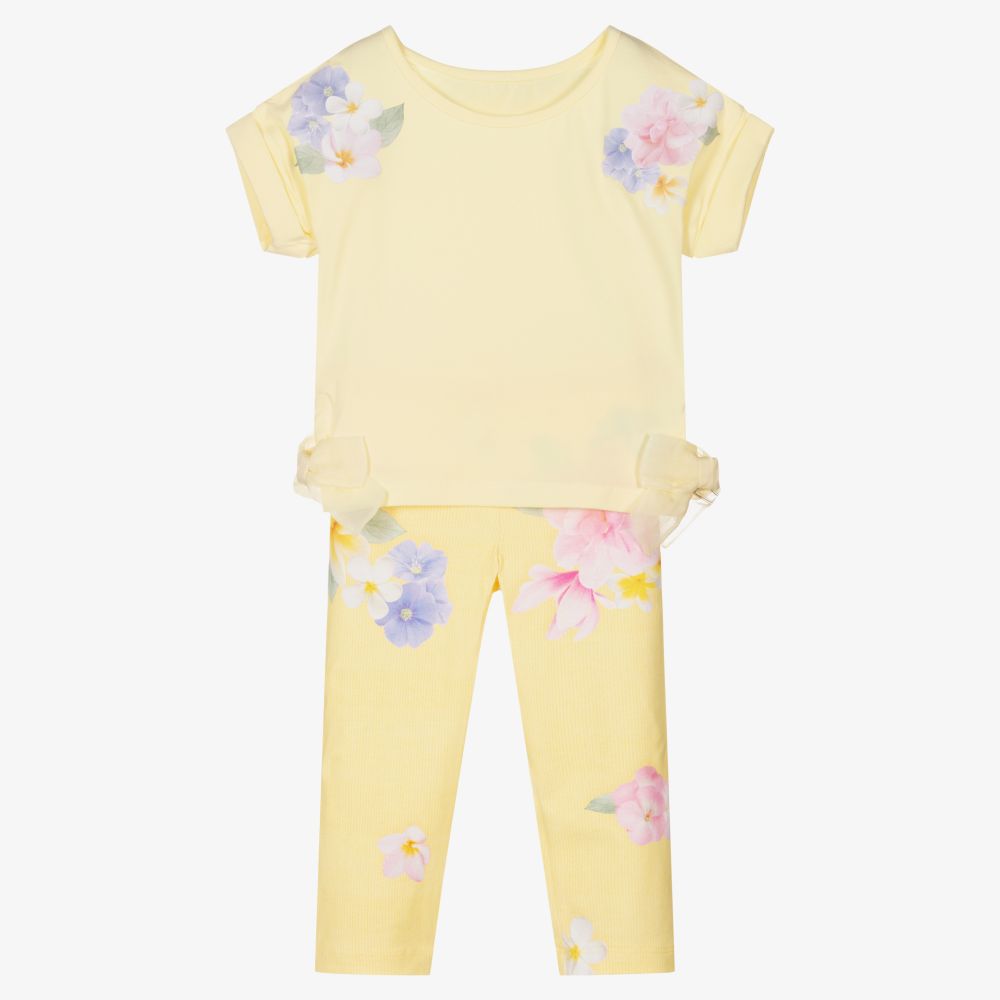 Lapin House-طقم ليغنغز قطن جيرسي لون أصفر بطبعة ورود للبنات | Childrensalon Outlet