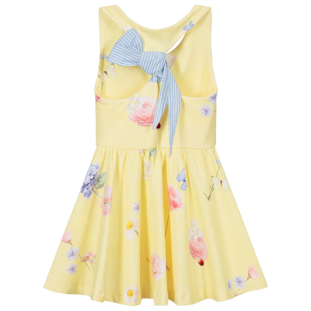 Lapin House-فستان قطن جيرسي لون أصفر بطبعة ورود | Childrensalon Outlet