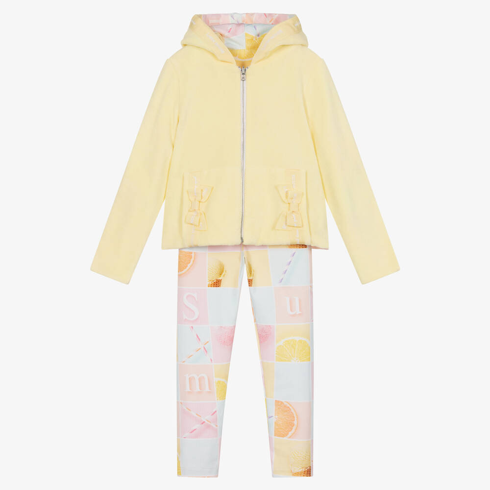 Lapin House-طقم هودي وليغنغز بوجهين مزيج قطن لون أصفر للبنات | Childrensalon Outlet
