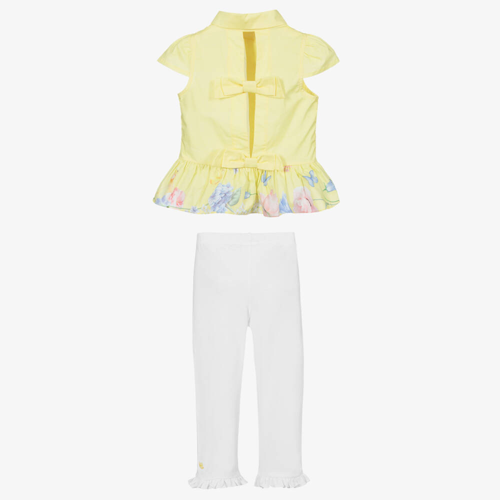 Lapin House-طقم ليغنغز وبلوز قطن جيرسي لون أصفر وأبيض للبنات | Childrensalon Outlet