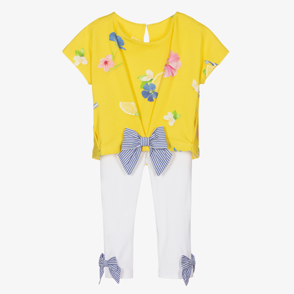 Lapin House-طقم ليغنغز قطن لون أصفر وأبيض للبنات | Childrensalon Outlet
