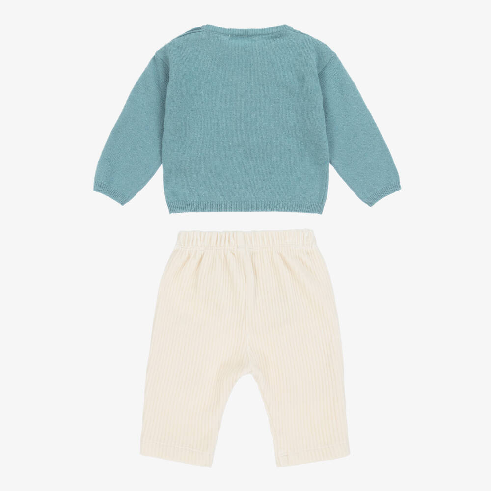 Laranjinha-Baby Boys Blue & Beige Velour Trousers Set | Childrensalon Outlet
