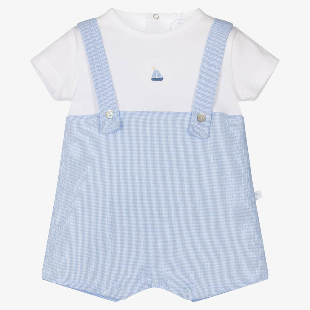 Laranjinha - Baby Boys Blue Checked Cotton Shortie | Childrensalon