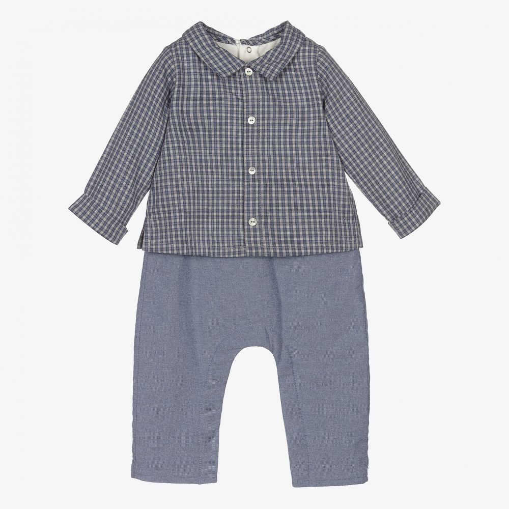Laranjinha-Baby Boys Blue Cotton Romper | Childrensalon Outlet