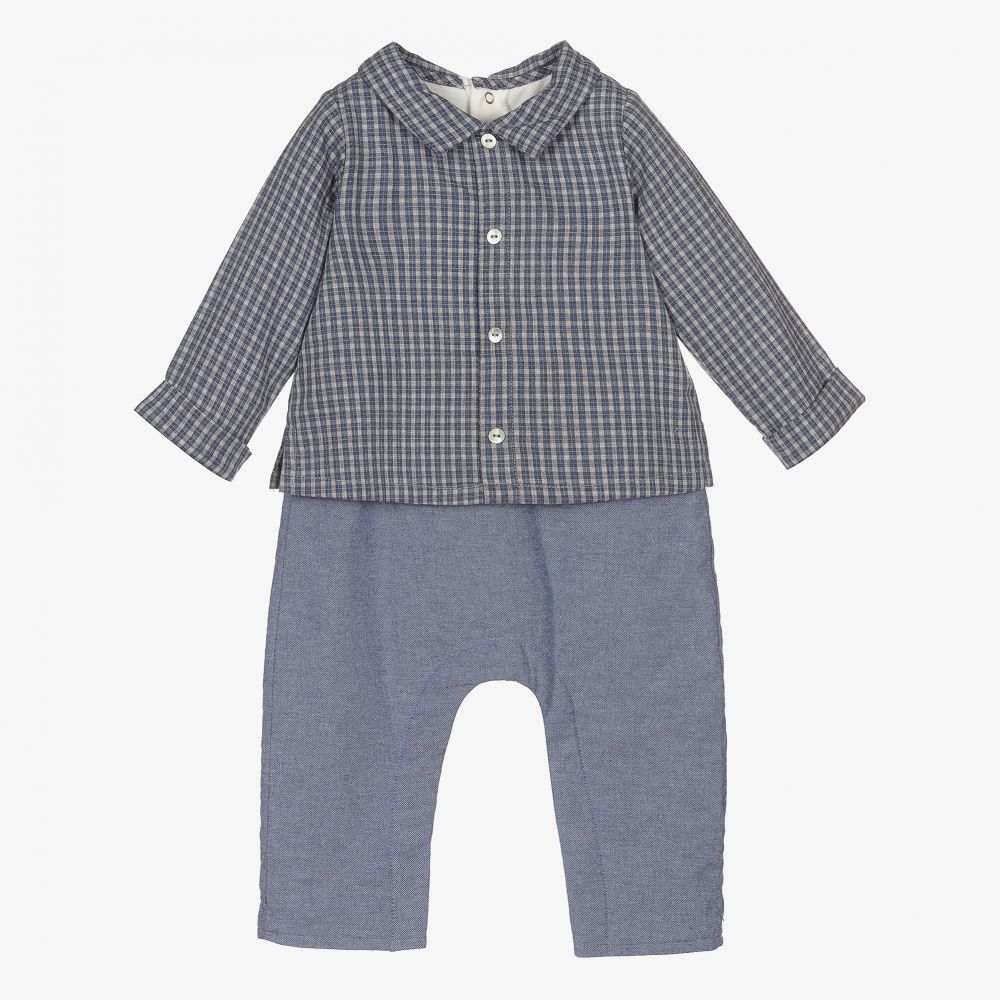 Laranjinha - Baby Boys Blue Cotton Romper | Childrensalon